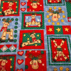 Rockin Rudi Patch Reindeer Cotton Fabric Daisy Kingdom 2/3 Yard
